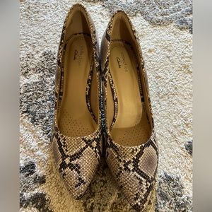 New Clark’s snakeskin heels. 2” heels, never worn.